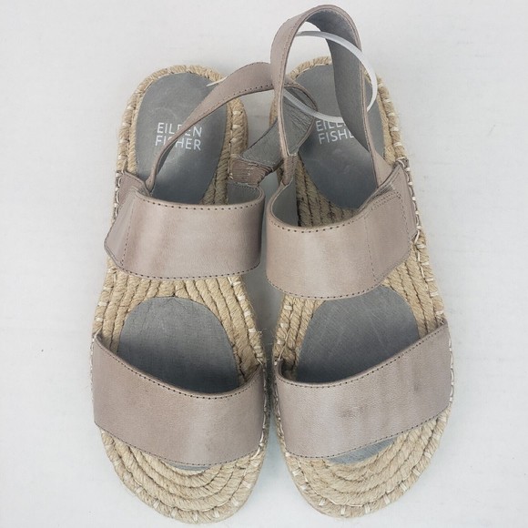 Eileen Fisher Max Womens Leather Ankle Strap Espadrilles Sandals cement grey 6 - Picture 5 of 14